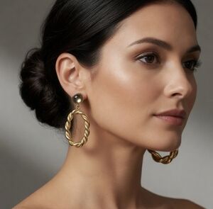 Vintage Givenchy Dangle Stud Earrings 2" Gold Tone Twisted Rope Hoop Drop VG